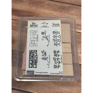 2004 STAMPIN' UP! SMORGASBORDERS WOOD RUBBER STAMP SET OF 9 LOTS OF BORDERS